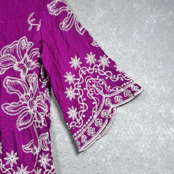 Solitaire Tunic Top Medium Floral Embroidered Scallop Trim Pullover Boho Blouse - Picture 5 of 11